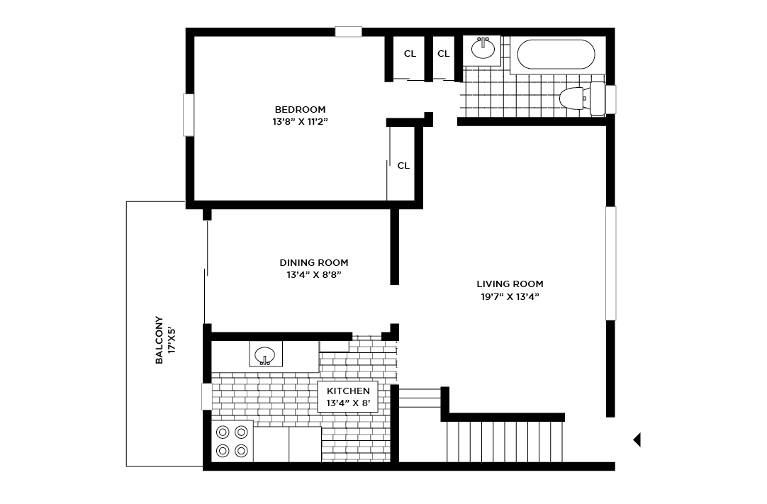 1 bedroom upstairs floorplan