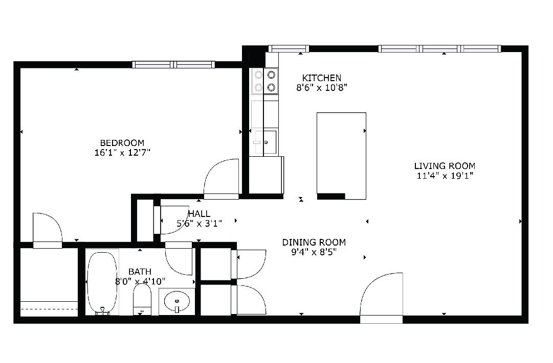 1 Bedroom B Floorplan
