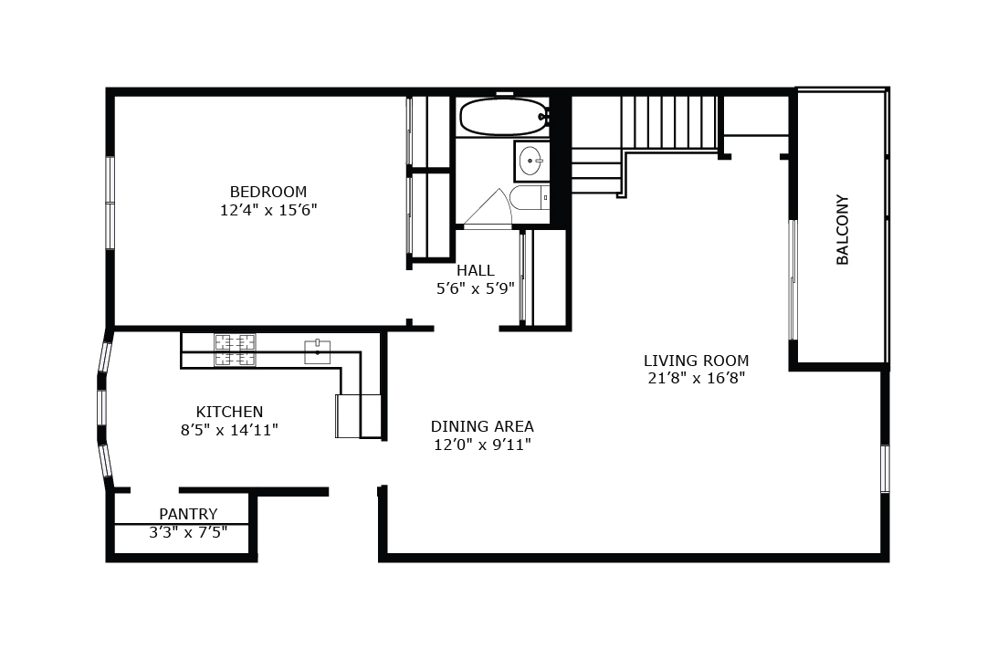 1 Bedroom Upstairs Deluxe Floorplan